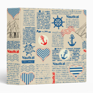 Nautical Newspaper Pattern 3 Ring Binder