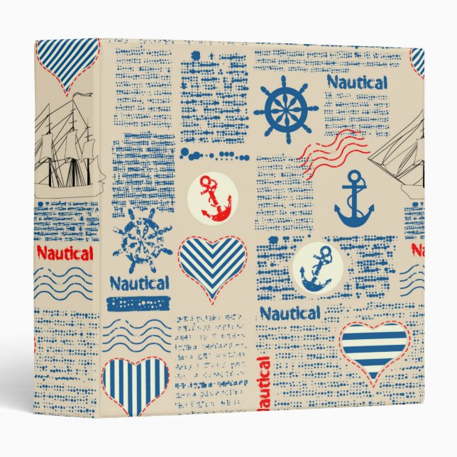 Nautical Newspaper Pattern 3 Ring Binder (Front/Spine)