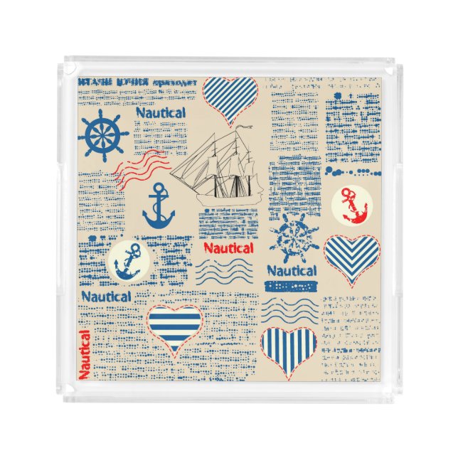 Nautical Newspaper Pattern Acrylic Tray (Front)