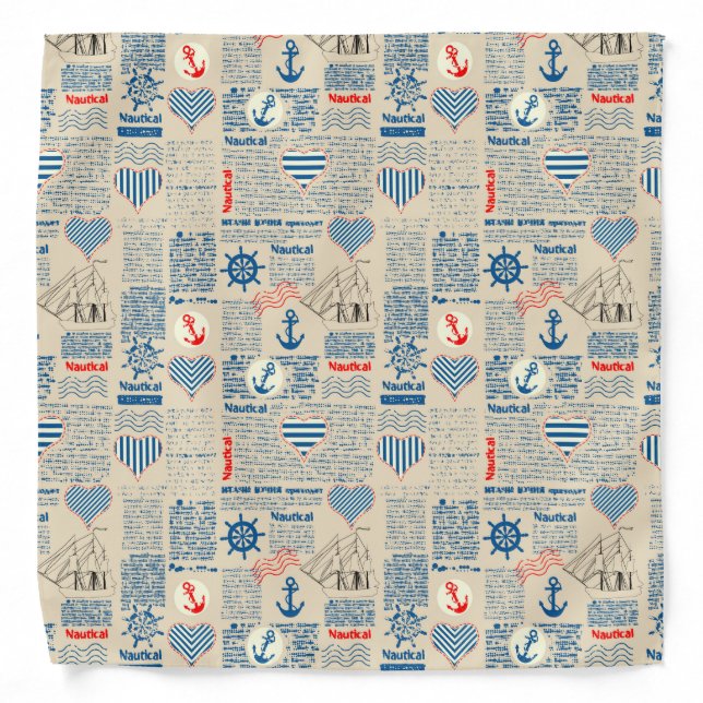 Nautical Newspaper Pattern Bandana (Front)