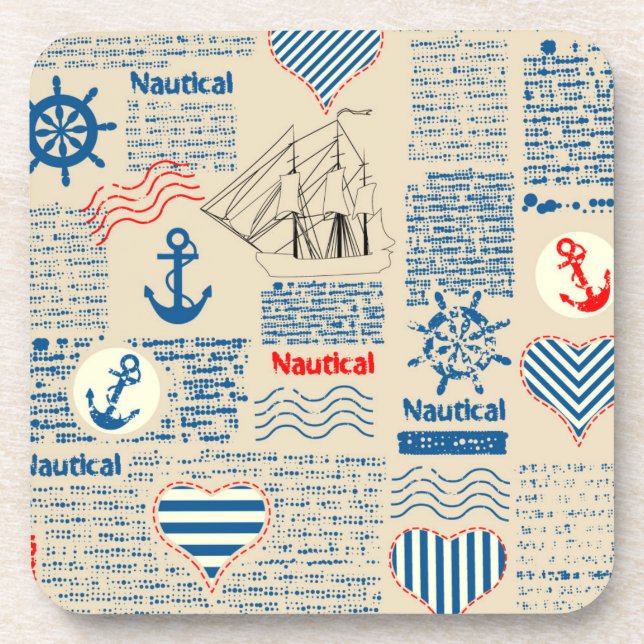 Nautical Newspaper Pattern Beverage Coaster (Front)