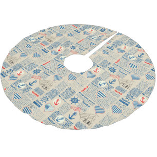 Nautical Newspaper Pattern Brushed Polyester Tree Skirt