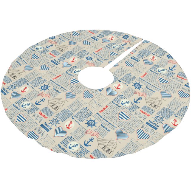 Nautical Newspaper Pattern Brushed Polyester Tree Skirt (Angled)