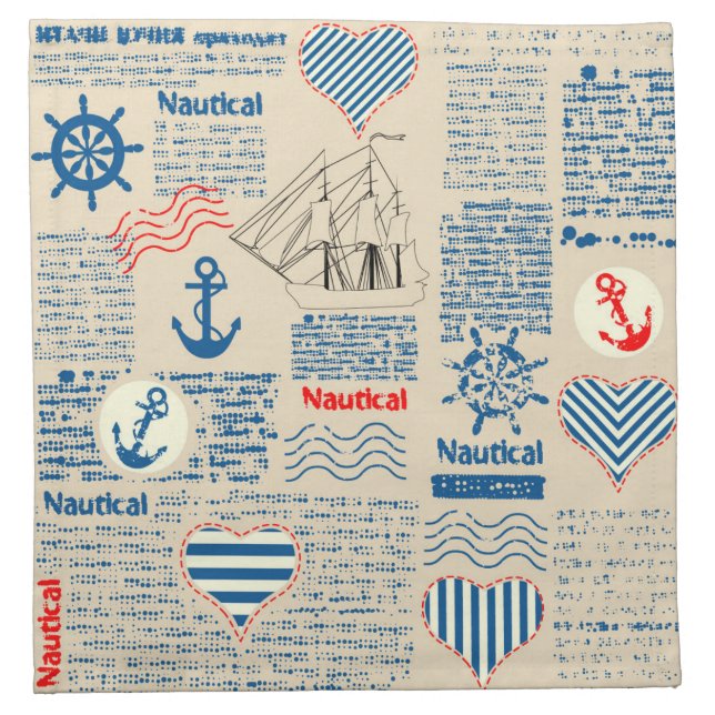 Nautical Newspaper Pattern Cloth Napkin (Front)