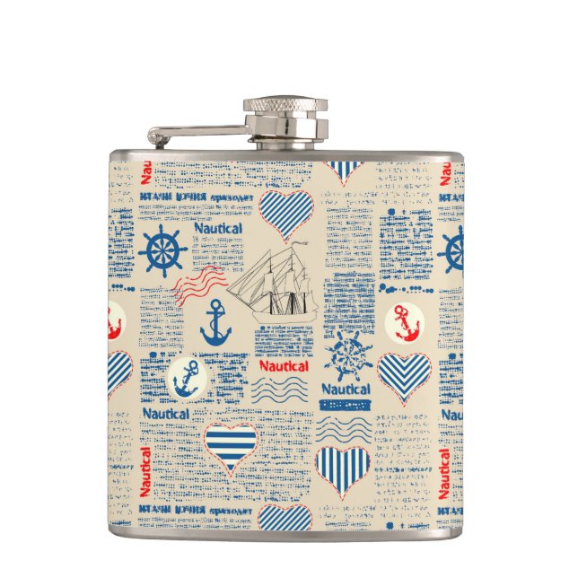 Nautical Newspaper Pattern Flask (Front)