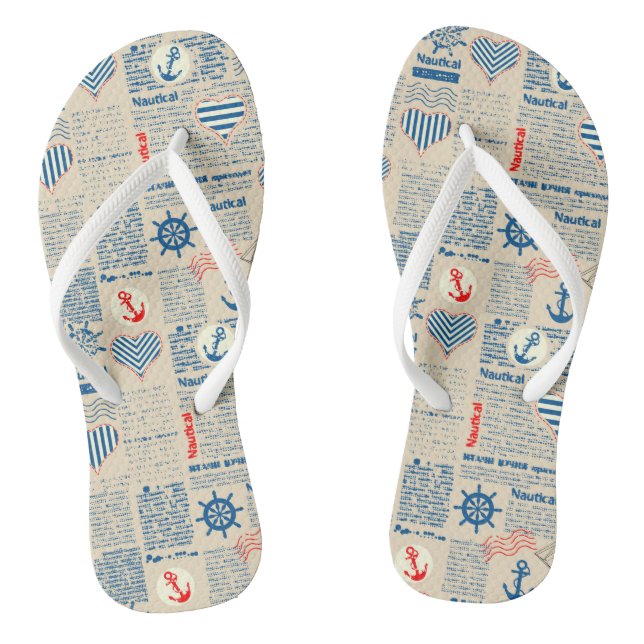 Nautical Newspaper Pattern Flip Flops (Footbed)