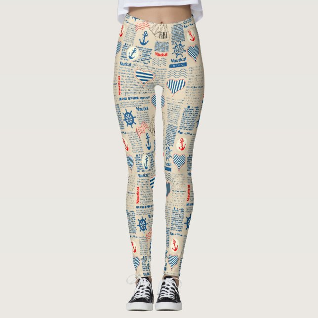 Nautical Newspaper Pattern Leggings (Front)
