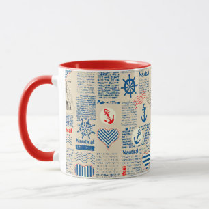 Nautical Newspaper Pattern Mug