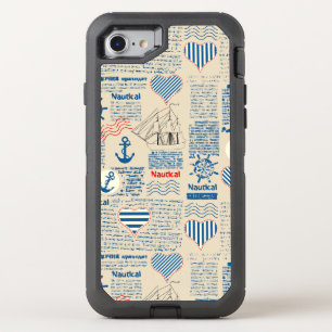 Nautical Newspaper Pattern OtterBox Defender iPhone SE/8/7 Case