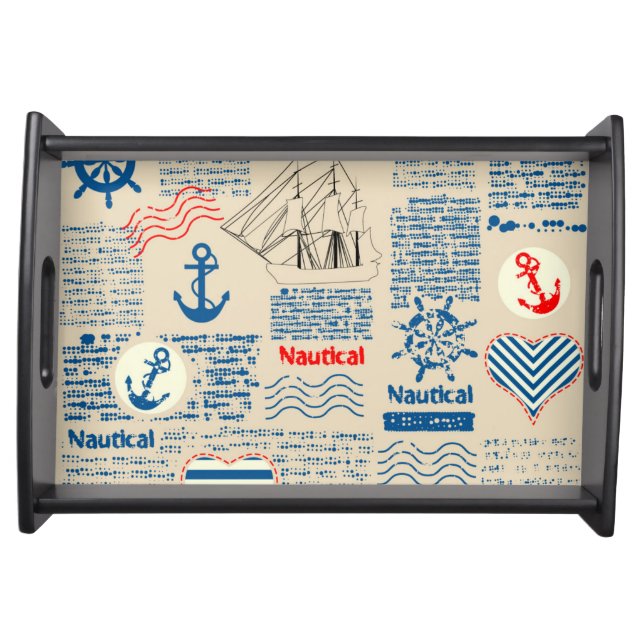 Nautical Newspaper Pattern Serving Tray (Front)
