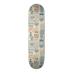 Nautical Newspaper Pattern Skateboard Deck