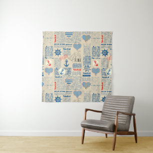 Nautical Newspaper Pattern Tapestry