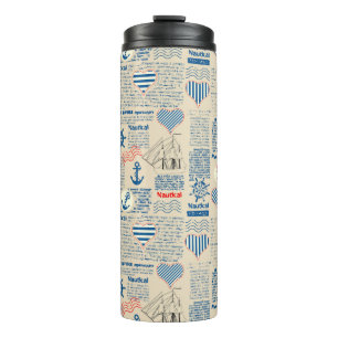 Nautical Newspaper Pattern Thermal Tumbler