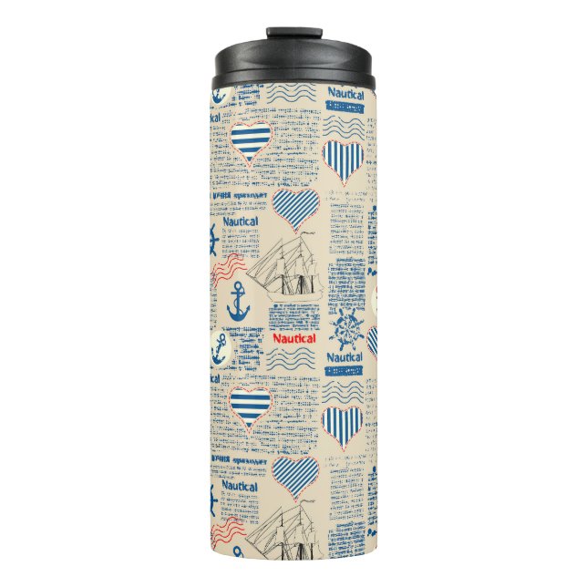 Nautical Newspaper Pattern Thermal Tumbler (Front)