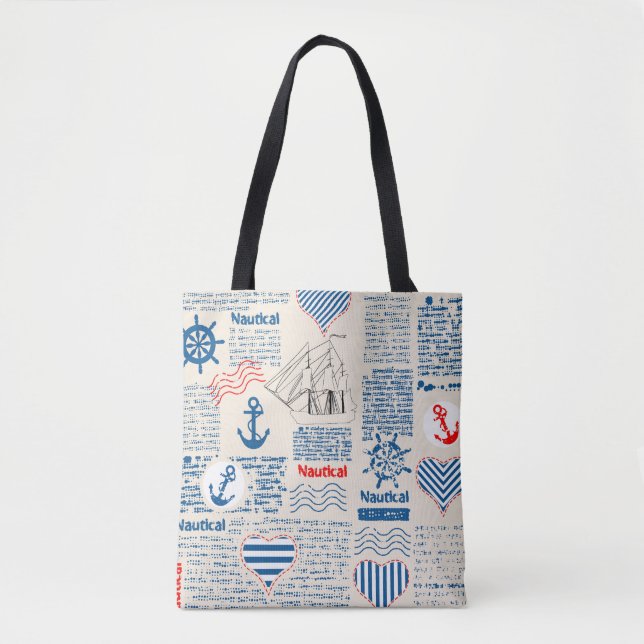 Nautical Newspaper Pattern Tote Bag (Front)