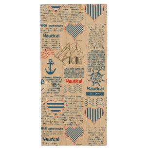 Nautical Newspaper Pattern Wood Flash Drive