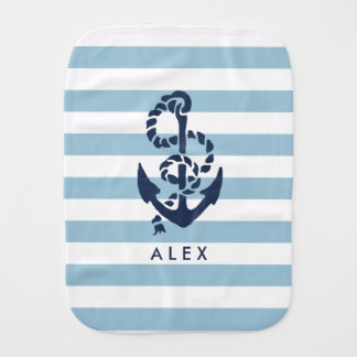 Nautical Nursery Blue Stripe Anchor Personalized Burp Cloth