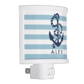 Nautical Nursery Blue Stripe Anchor Personalized Night Light (Right)
