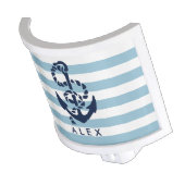 Nautical Nursery Blue Stripe Anchor Personalized Night Light (Angled)