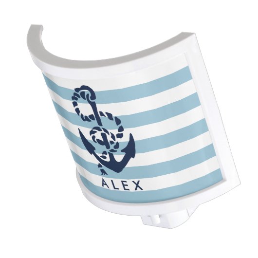 Nautical Nursery Blue Stripe Anchor Personalized Night Light (Angled)