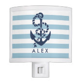 Nautical Nursery Blue Stripe Anchor Personalized Night Light (Front)