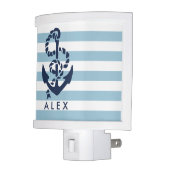 Nautical Nursery Blue Stripe Anchor Personalized Night Light (Left)