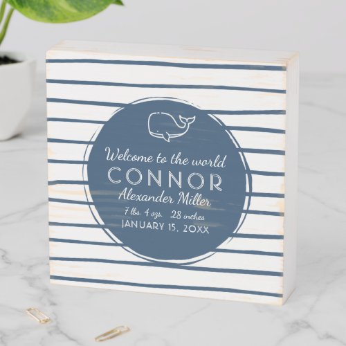 Nautical Nursery Whale Baby Birth Stats Wooden Box Sign