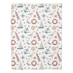 Nautical Ocean Anchor Compass Rose Sailboat Duvet Cover