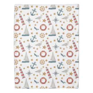 Nautical Ocean Anchor Compass Rose Sailboat Duvet Cover