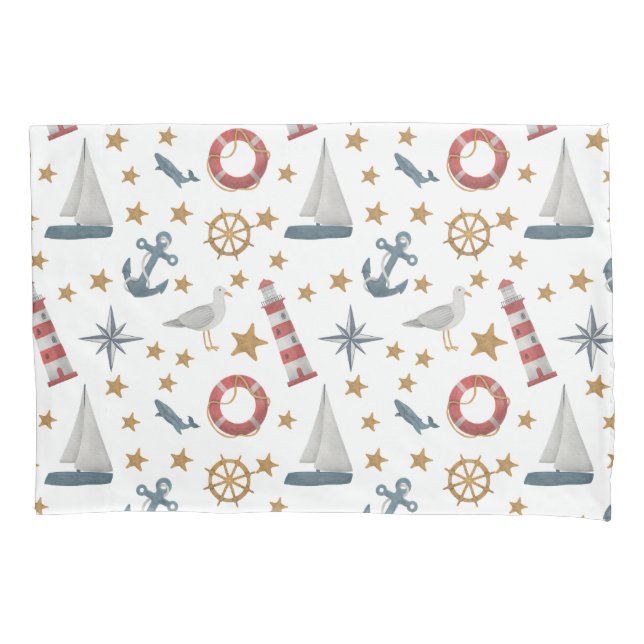  Nautical Ocean Anchor Compass Rose Sailboat Pillow Case (Front)