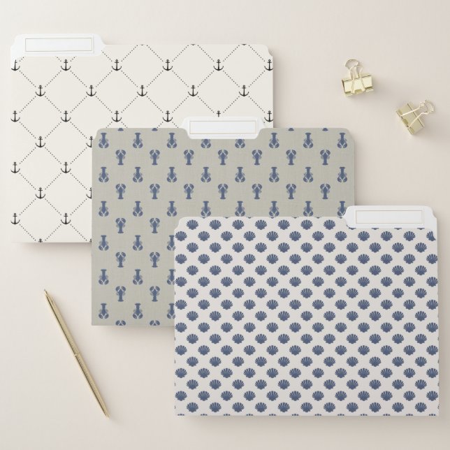 Nautical Ocean Anchor Shell Lobster Patterns File Folder (Set)