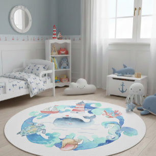 Nautical Ocean Animals Boat  Nursery Decor Rug