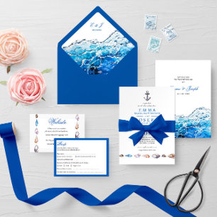 Nautical Ocean Beach blue Wedding Rsvp Card