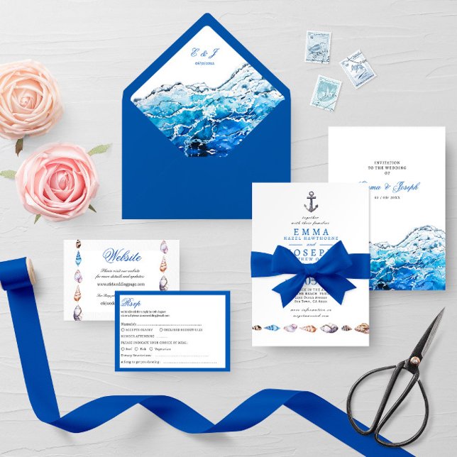 Nautical Ocean Beach blue Wedding Rsvp Card (Creator Uploaded)