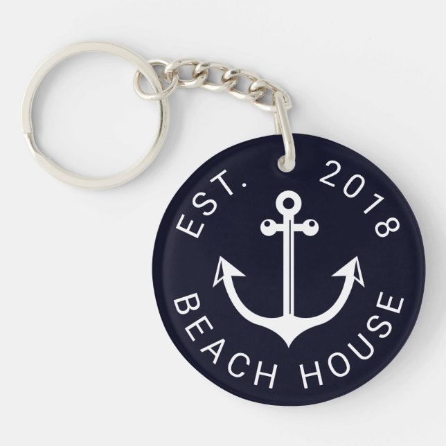 Nautical Ocean Beach House | Your Text Keychain (Front)