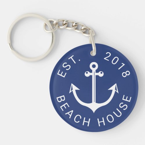 Nautical Ocean Beach House  Your Text Keychain