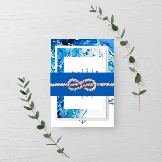 Nautical Ocean Beach modern Wedding Invitation Invitation Belly Band (Creator Uploaded)