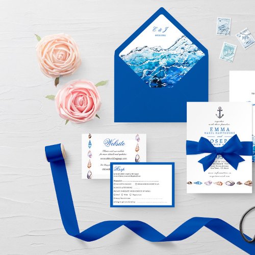 Nautical Ocean Beach modern Wedding Website Card
