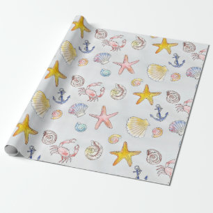 Nautical Ocean Beach Pastel Starfish Seashell Wrapping Paper