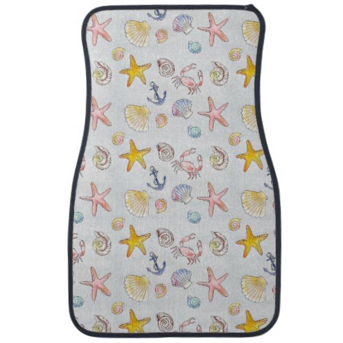 Nautical Ocean Beach Seashell Starfish Sail Anchor Car Floor Mat