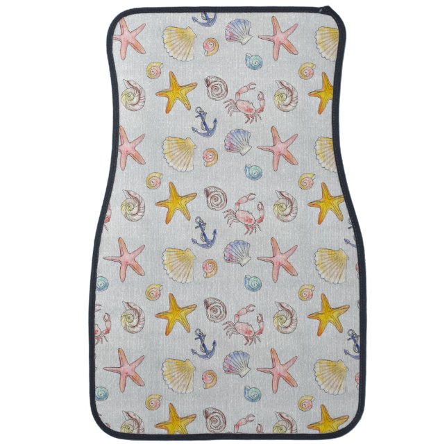 Nautical Ocean Beach Seashell Starfish Sail Anchor Car Floor Mat (Front)
