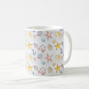 Nautical Ocean Beach Starfish Seashell Pastel Coffee Mug