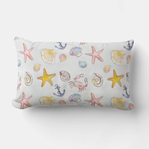 Nautical Ocean Beach Starfish Seashell Pastel Lumbar Pillow