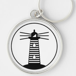 Nautical Ocean Beacon Lighthouse Striped Art Keychain