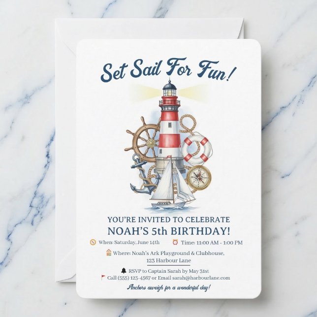 Nautical Ocean Beacon Party Invite (Perfect for little sailors.)
