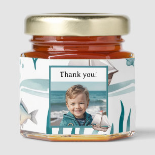 Nautical Ocean Birthday Photo Thank You Honey Jar Favors