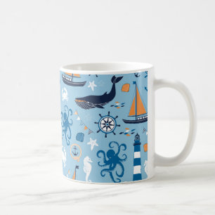 Nautical Ocean Blue and Orange Coffee Mug