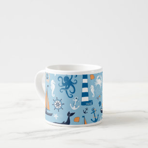 Nautical Ocean Blue and Orange Espresso Cup