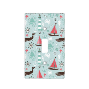 Nautical Ocean Blue and Rose Light Switch Cover