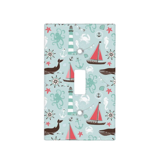 Nautical Ocean Blue and Rose Light Switch Cover (Front)